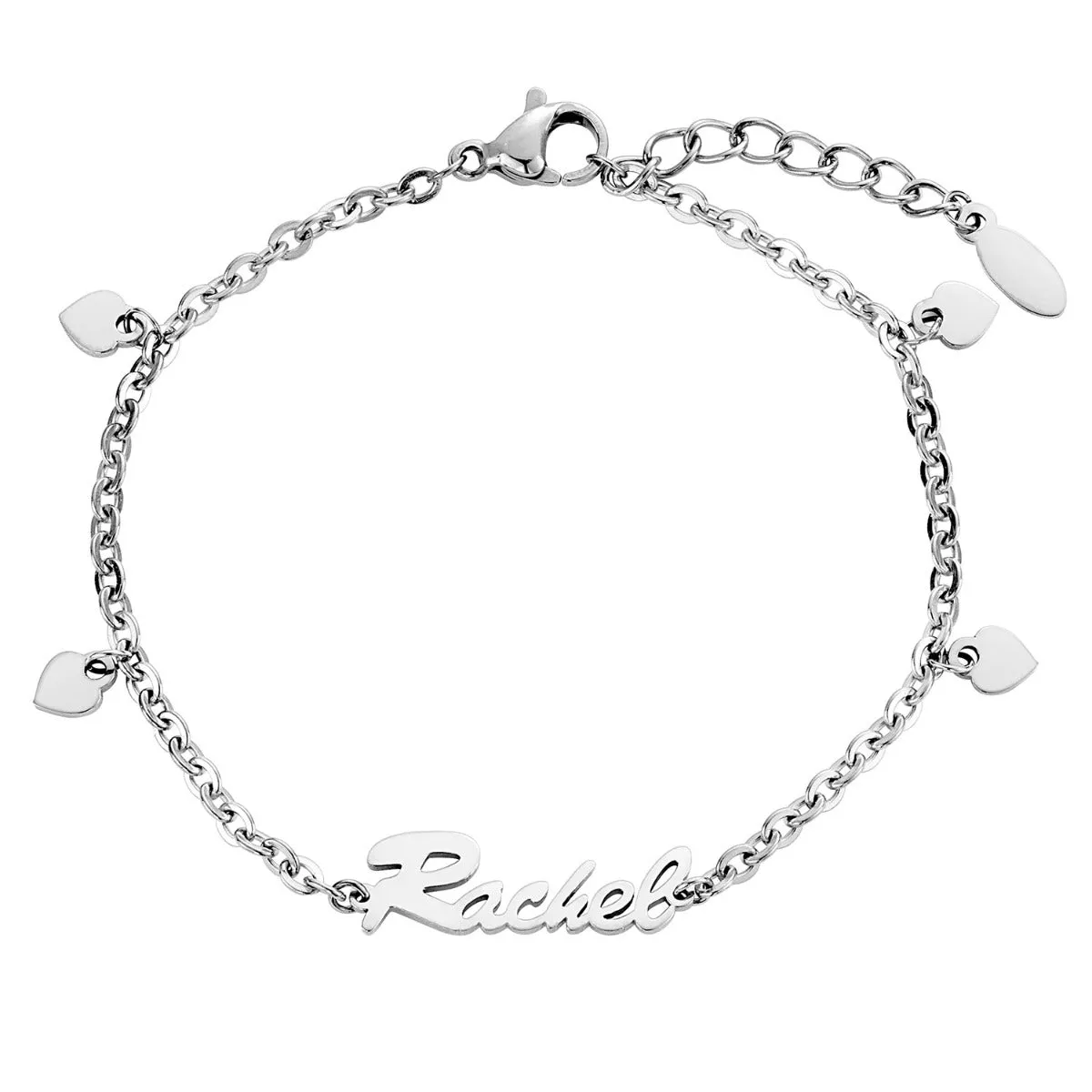 Stainless Steel Heart Charm and Name Bracelet sold by Limoges Jewelry