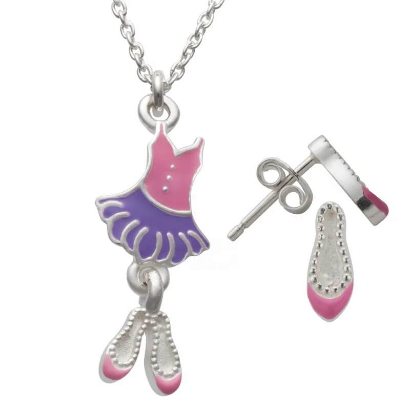 Sterling Silver Ballerina Necklace and Earrings Set sold by Limoges Jewelry