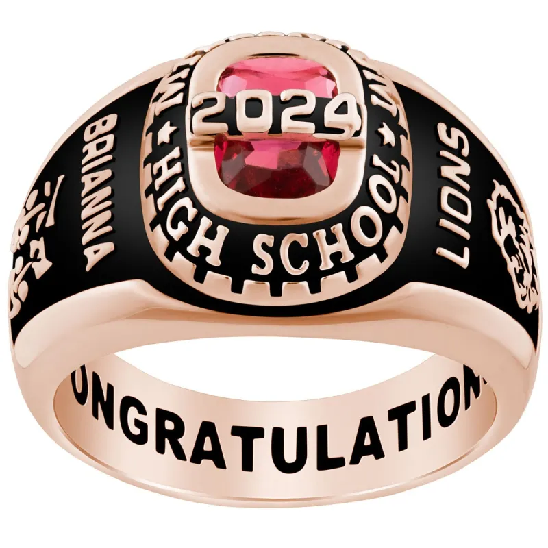 Ladies Rose Gold CELEBRIUM Personalized Bridge Traditional Birthstone Class Ring sold by Limoges Jewelry