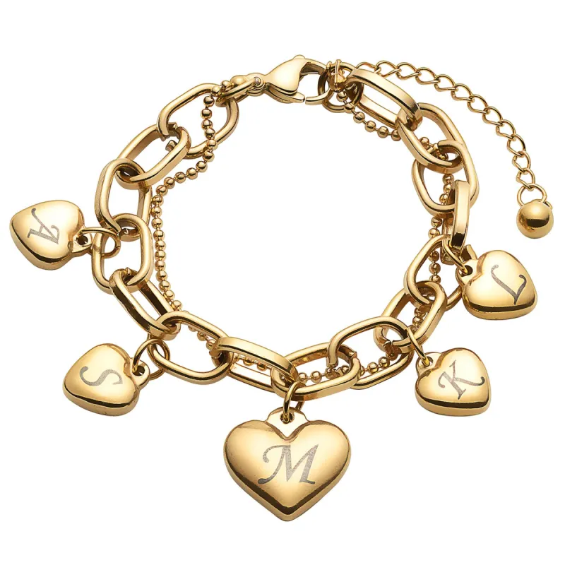 Gold Stainless Steel Initial Heart Bracelet sold by Limoges Jewelry