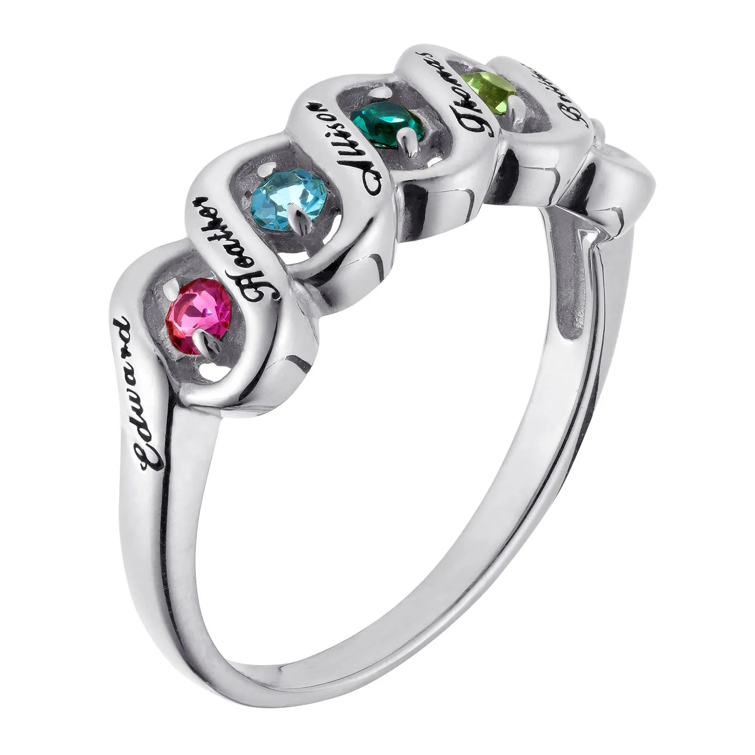 Sterling Silver Ribbon Family Name & Birthstone Ring sold by Limoges Jewelry product image thumbnail 2