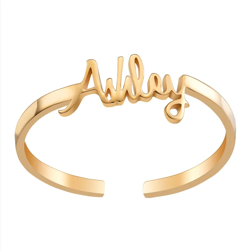 14K Gold over Sterling Petite Script Name Ring sold by Limoges Jewelry