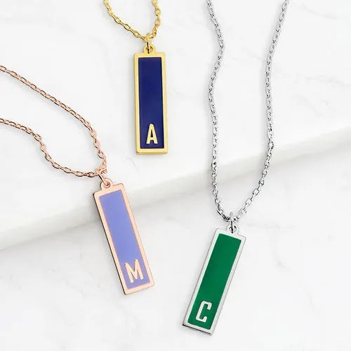 Vertical Bar Enamel Initial Necklace sold by Limoges Jewelry