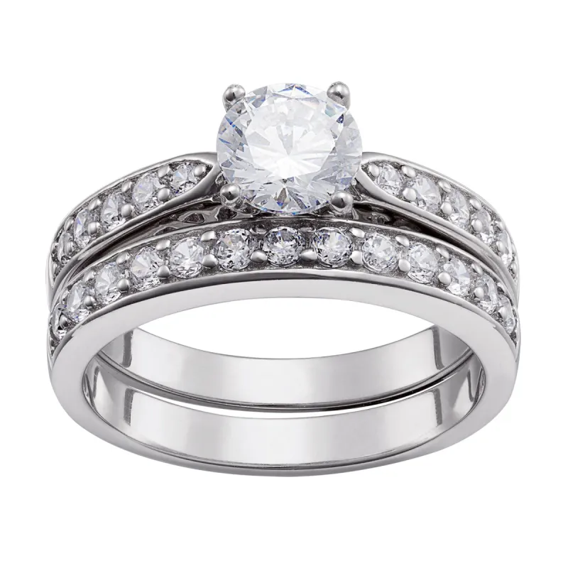 3 Carat Platinum Plated Sterling Silver Round CZ Wedding Set sold by Limoges Jewelry