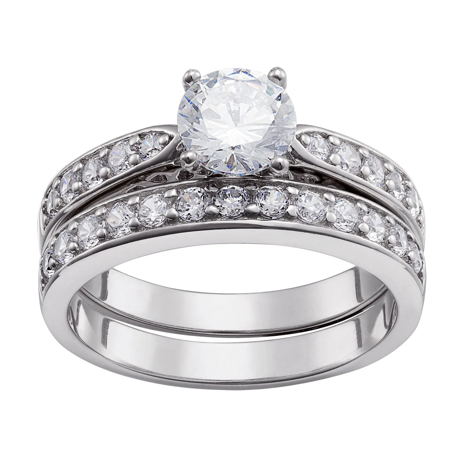 3 Carat Platinum Plated Sterling Silver Round CZ Wedding Set sold by Limoges Jewelry