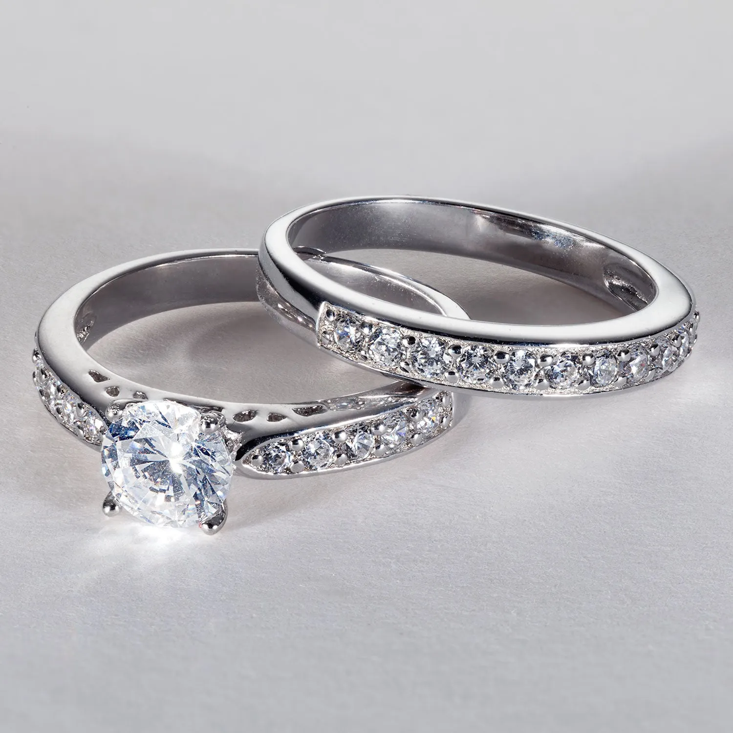 3 Carat Platinum Plated Sterling Silver Round CZ Wedding Set sold by Limoges Jewelry product image thumbnail 3