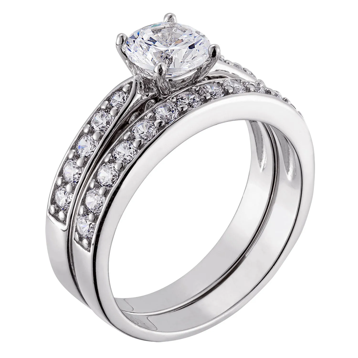 3 Carat Platinum Plated Sterling Silver Round CZ Wedding Set sold by Limoges Jewelry product image thumbnail 2