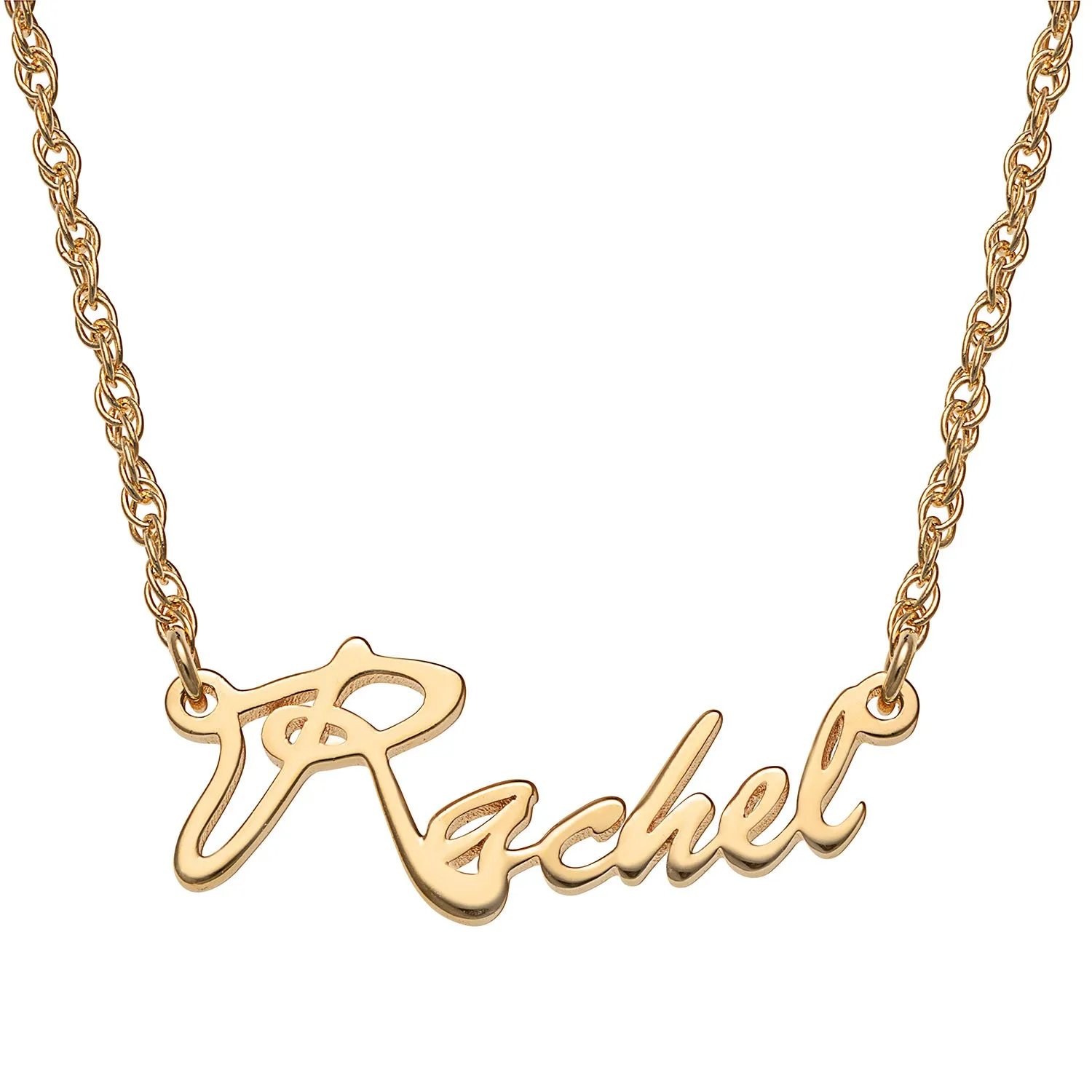 14K Gold over Sterling Fancy Petite Script Name Necklace sold by Limoges Jewelry