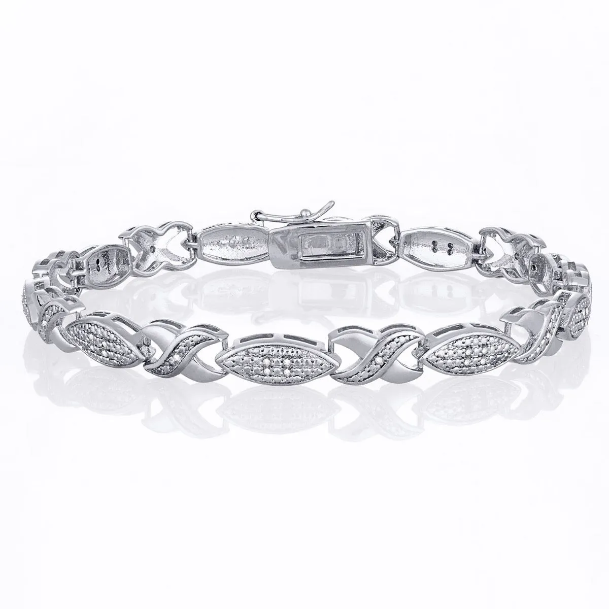 Rhodium Plated Diamond Accent Marquise and "X" Bracelet 7 inches sold by Limoges Jewelry