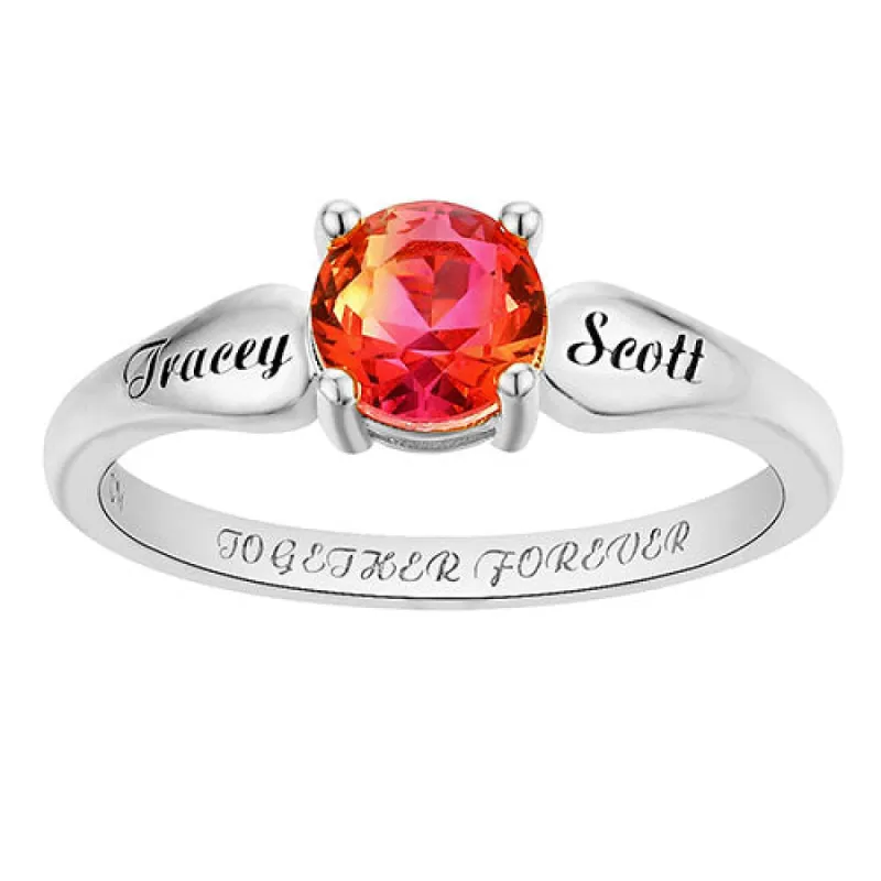 Silver Plated Iridescent Stone Engraved Tapered Ring made by Limoges Jewelry