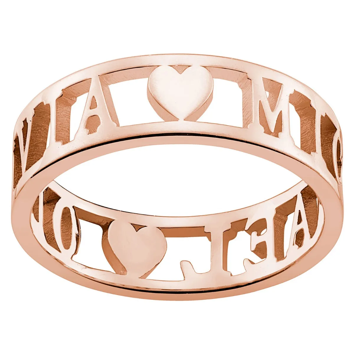 14K Rose Gold over Sterling Double Name with Hearts Band Ring sold by Limoges Jewelry