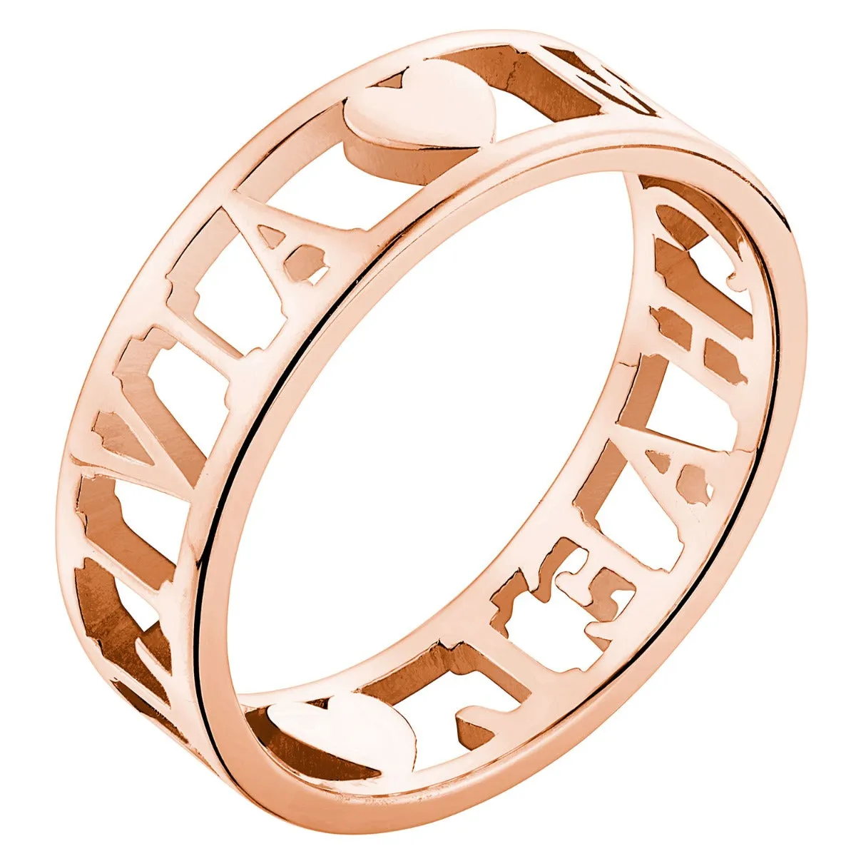 14K Rose Gold over Sterling Double Name with Hearts Band Ring sold by Limoges Jewelry product image thumbnail 2
