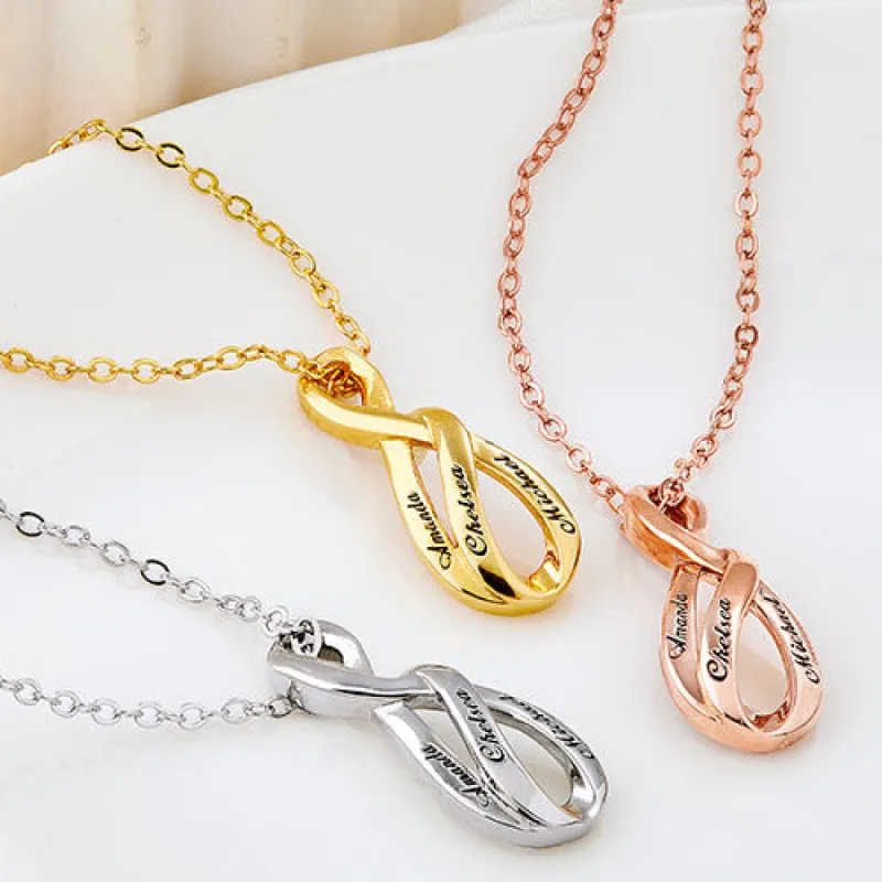 Engraved Swirl Infinity Necklace sold by Limoges Jewelry