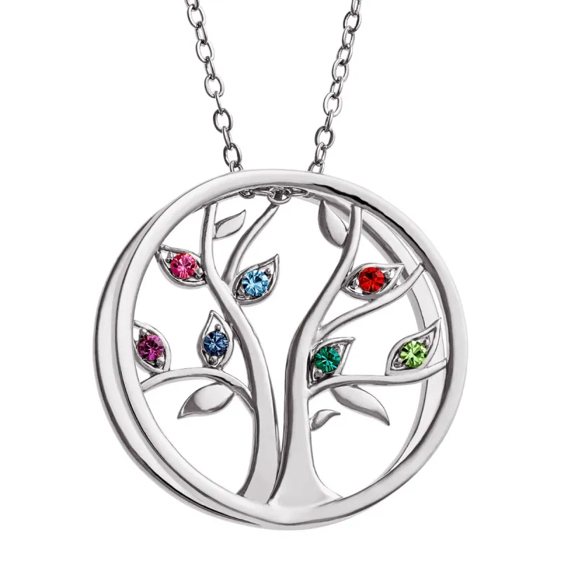 Personalized Birthstone Tree of Life Necklace- Silver Plated sold by Limoges Jewelry