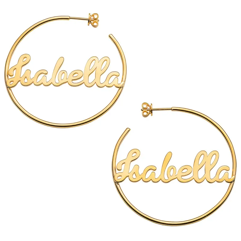Personalized 14K Gold over Sterling Nameplate Large Post Hoop Earrings sold by Limoges Jewelry