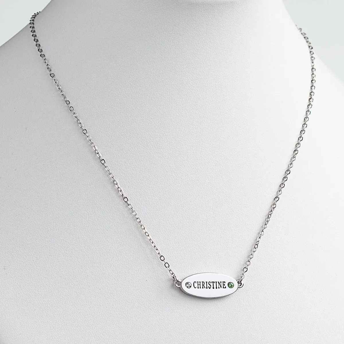 Silver Plated Engraved Name and Birthstone Oval Plaque Necklace sold by Limoges Jewelry product image thumbnail 2