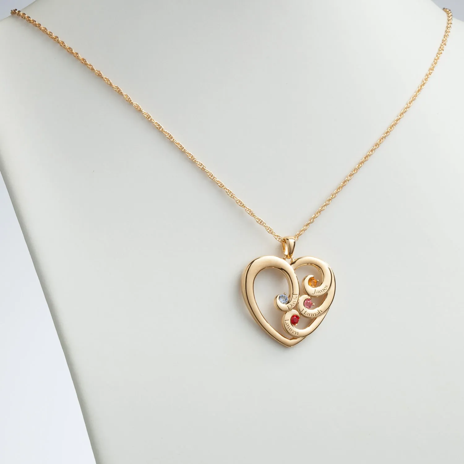 Engraved Heart Family Birthstone Necklace sold by Limoges Jewelry product image thumbnail 2