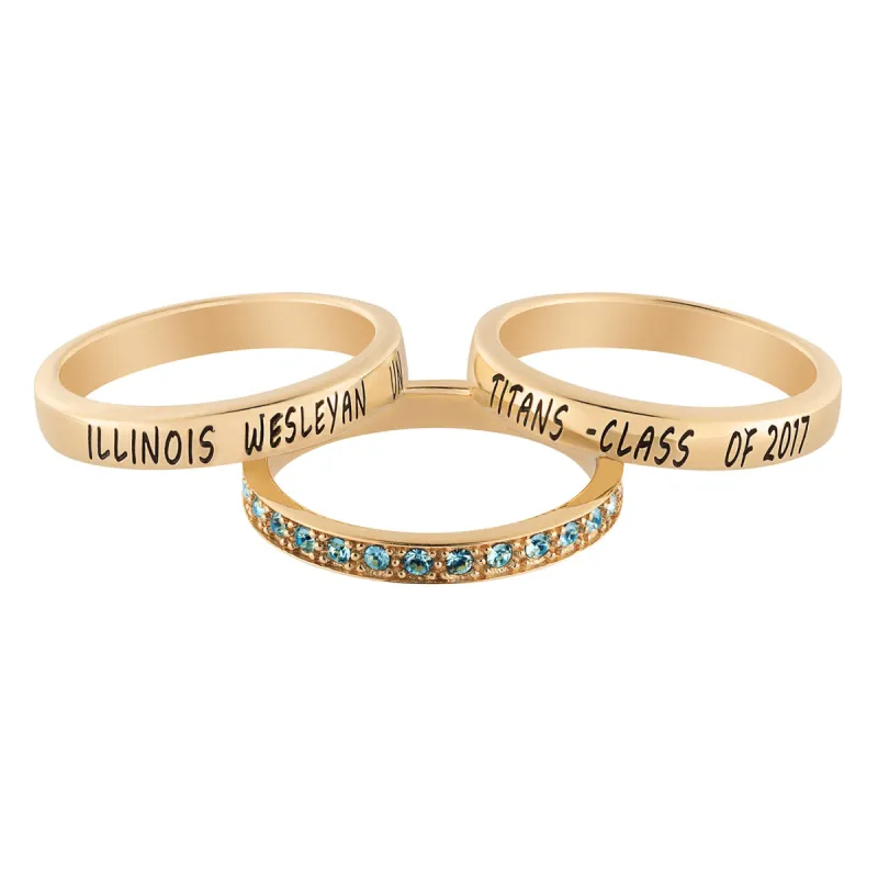 14K Gold over Sterling Stackable Class Ring with Eternity Birthstone Band sold by Limoges Jewelry