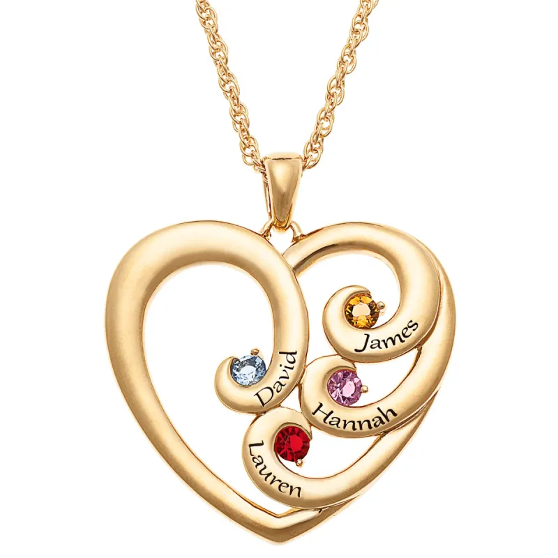 Engraved Heart Family Birthstone Necklace sold by Limoges Jewelry
