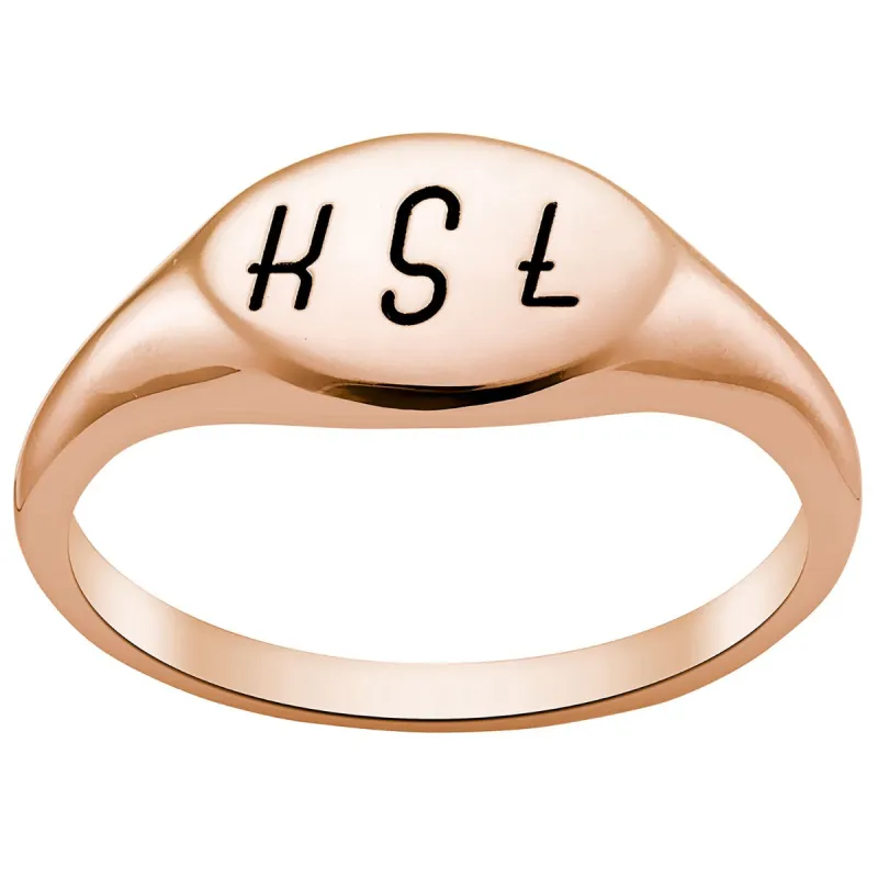 14K Rose Gold Plated Engraved Signet Ring sold by Limoges Jewelry