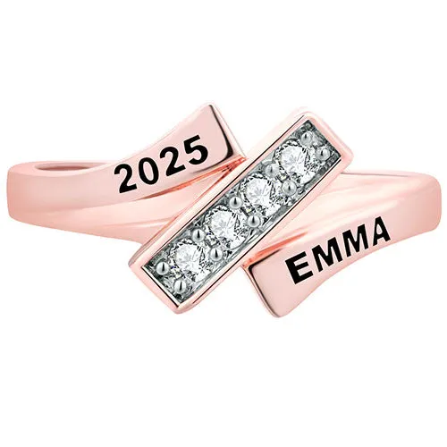 Women's 14K Rose Gold Plated CZ Bypass Class Ring sold by Limoges Jewelry product image thumbnail 2