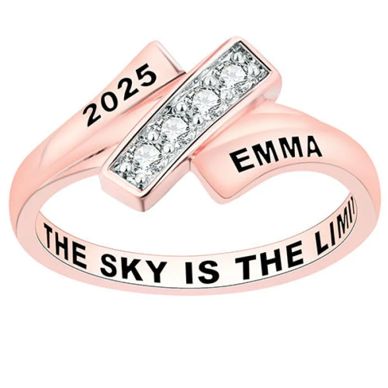 Women's  14K Rose Gold Plated CZ Bypass Class Ring sold by Limoges Jewelry