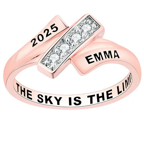 Women's 14K Rose Gold Plated CZ Bypass Class Ring sold by Limoges Jewelry