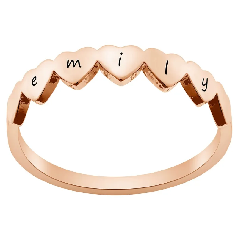 Row of Hearts 14K Rose Gold Plated Name Ring sold by Limoges Jewelry