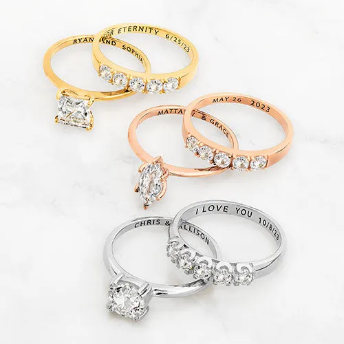 Platinum over Sterling Square White Topaz 2-Piece Engraved Wedding Ring Set sold by Limoges Jewelry product image thumbnail 5