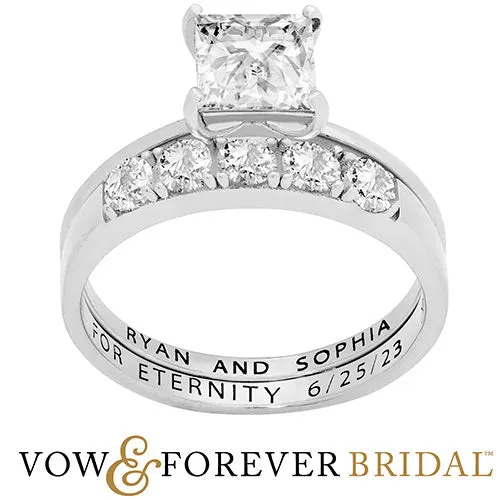 Platinum over Sterling Square White Topaz 2-Piece Engraved Wedding Ring Set sold by Limoges Jewelry