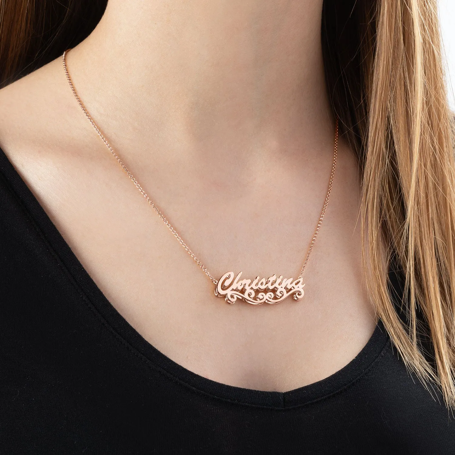 Personalized 14K Rose Gold Plated Double Nameplate Necklace sold by Limoges Jewelry product image thumbnail 3