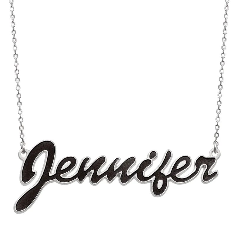 Sterling Silver Name Necklace with Black Enamel sold by Limoges Jewelry