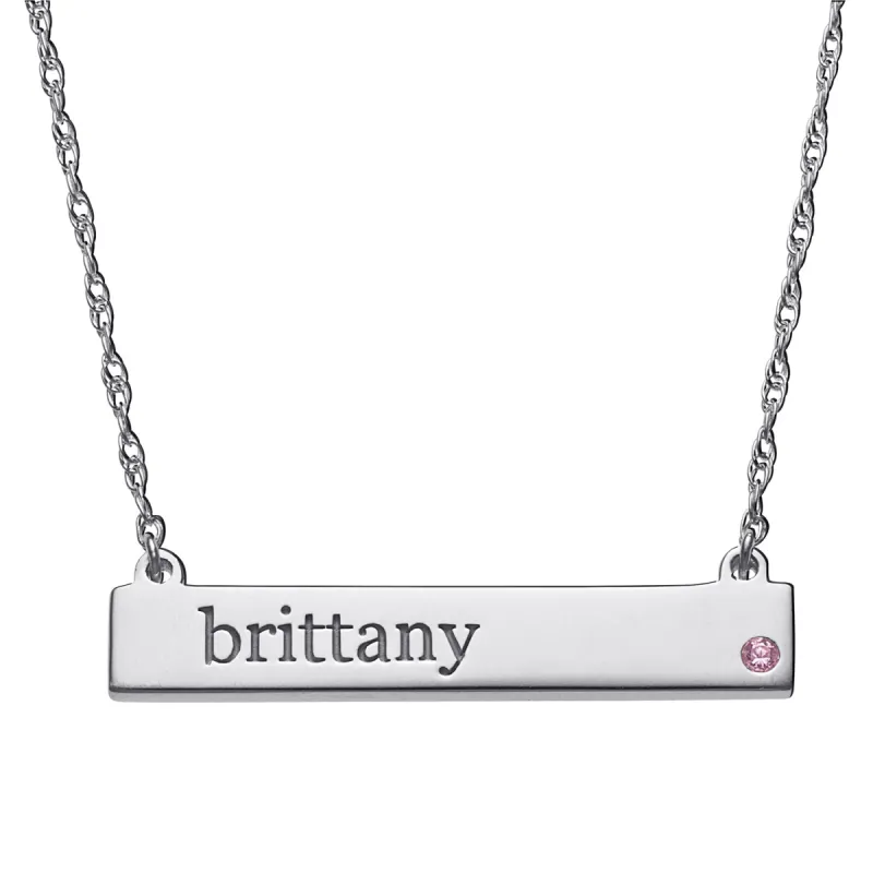 Sterling Silver Personalized Name and Birthstone Bar Necklace sold by Limoges Jewelry