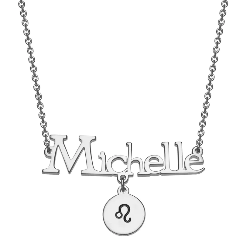 Sterling Silver Name and Zodiac Symbol Charm Necklace sold by Limoges Jewelry