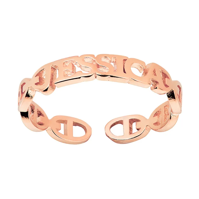 14K Rose Gold Plated Frozen Mariner Chain Name Ring sold by Limoges Jewelry