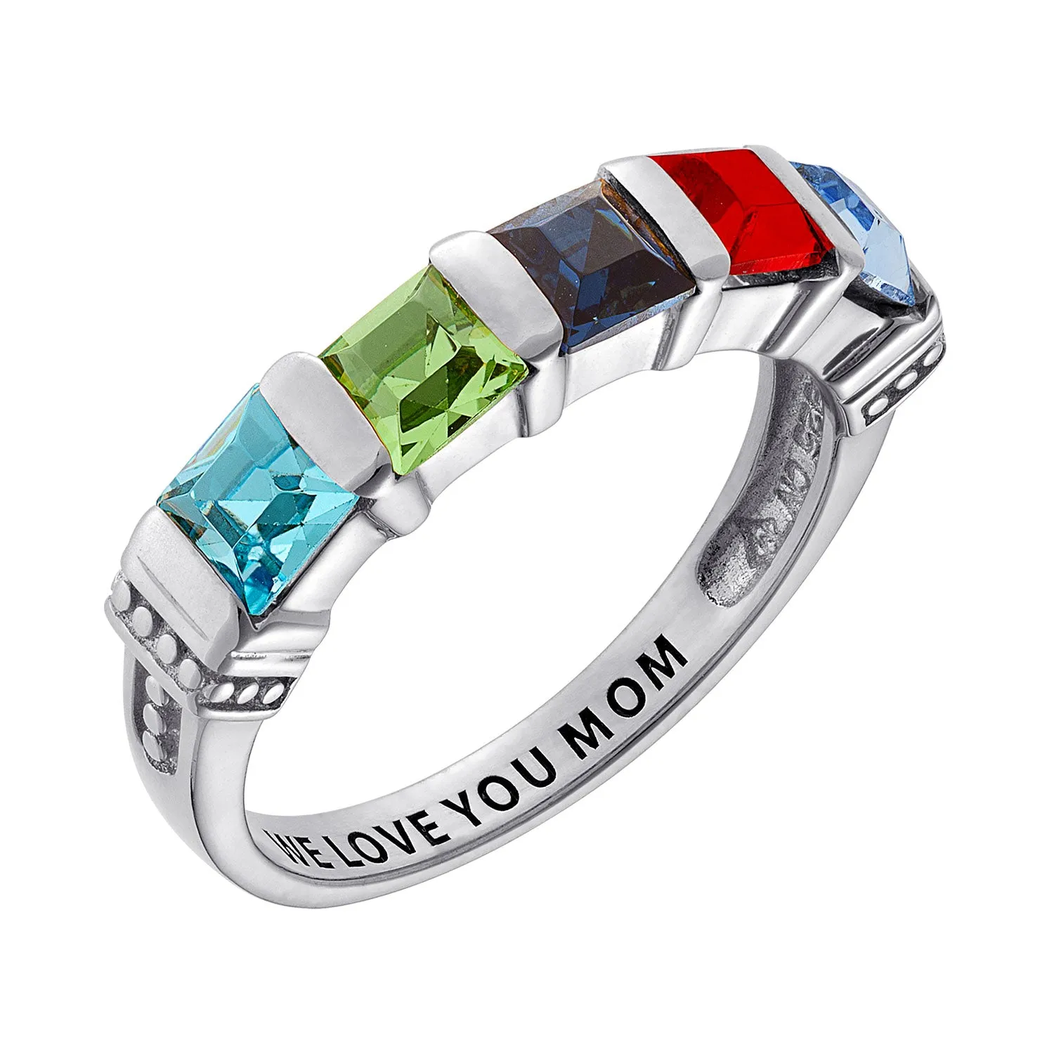 Sterling Silver Square 5 Birthstones Ring sold by Limoges Jewelry product image thumbnail 2