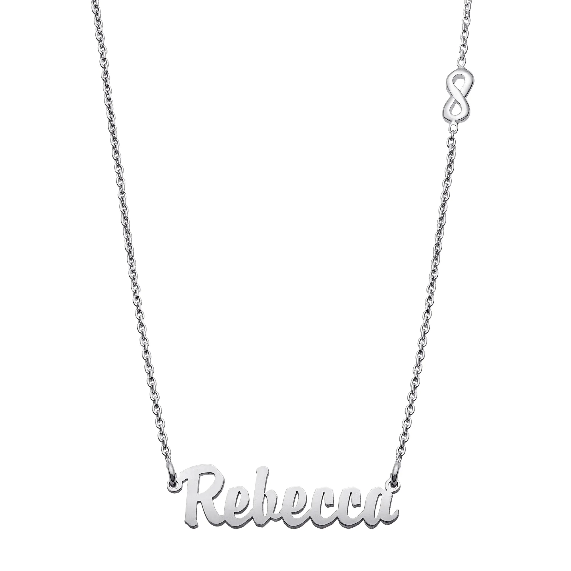 Sterling Silver Mini Name Pendant on 16+2" Infinity Chain Necklace sold by Limoges Jewelry