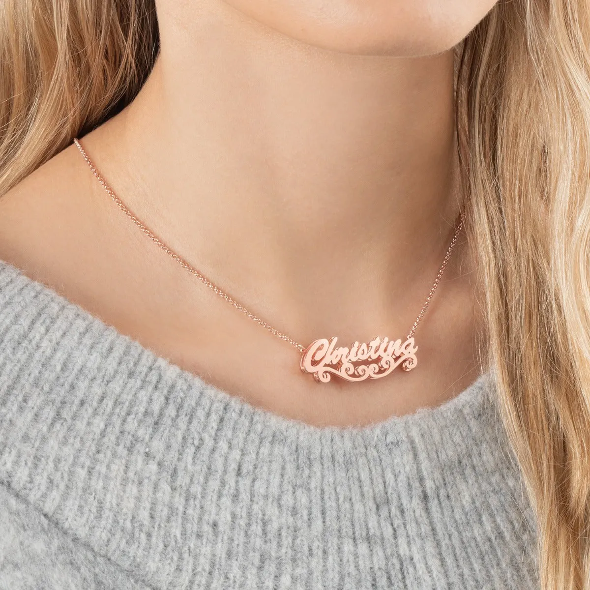 Personalized 14K Rose Gold over Sterling Double Nameplate Necklace sold by Limoges Jewelry product image thumbnail 2