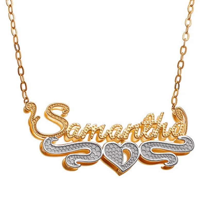 Personalized Sterling Silver 2 Tone Double Nameplate Beaded Necklace sold by Limoges Jewelry