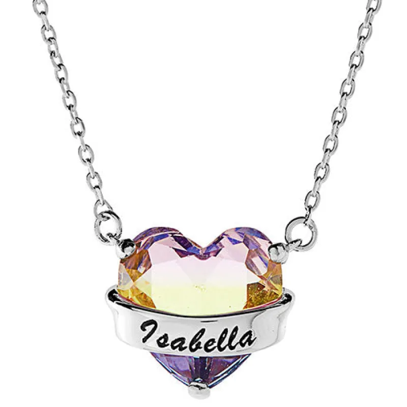 Silver Plated Name Wrapped Iridescent Heart Necklace sold by Limoges Jewelry