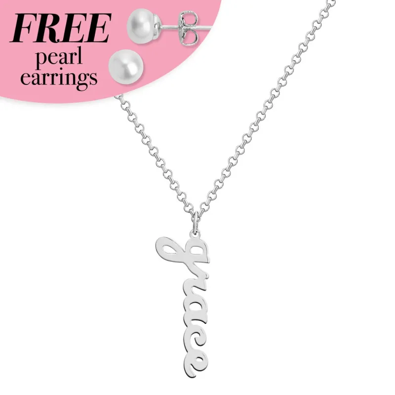 Sterling Silver Lowercase Script Name Vertical Pendant sold by Limoges Jewelry