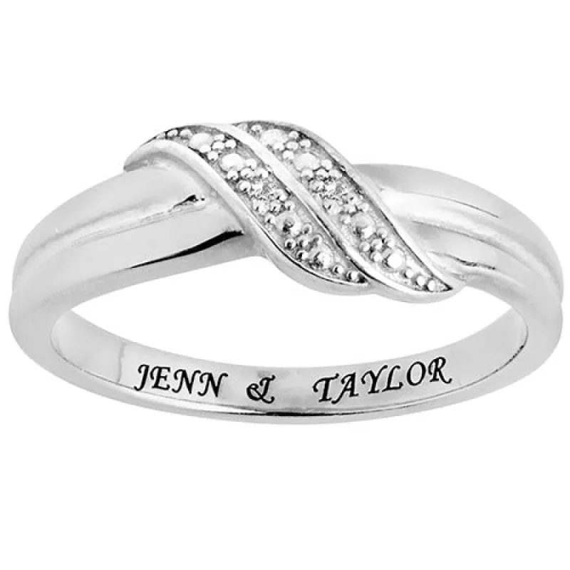 Silver Plated Couple's Wave Diamond Accent Ring sold by Limoges Jewelry