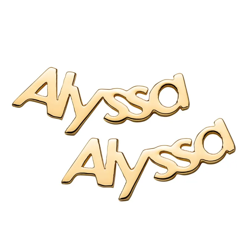 14K Gold Plated  Personalized Name Crawler Button Earring sold by Limoges Jewelry