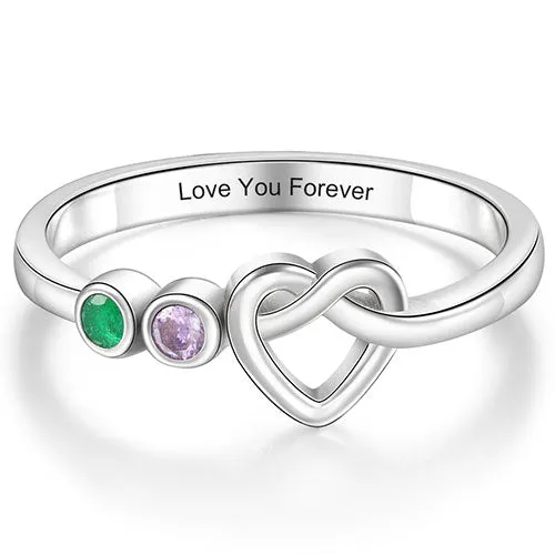 Silver Plated 2 Birthstone Love Knot Ring sold by Limoges Jewelry