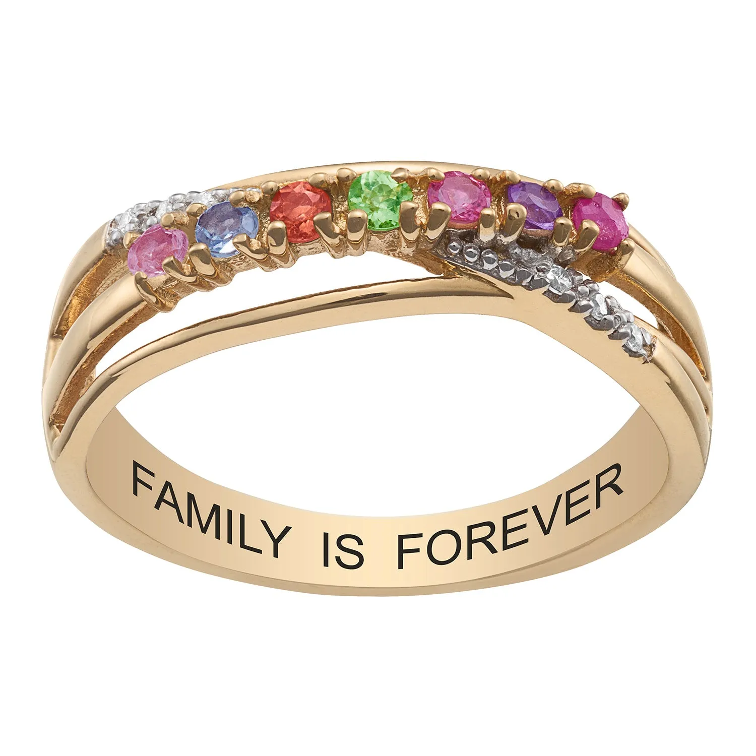 14K Gold over Sterling Genuine Birthstone and CZ Family Ring sold by Limoges Jewelry