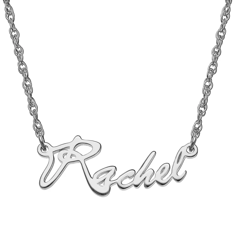Sterling Silver Fancy Petite Script Name Necklace sold by Limoges Jewelry