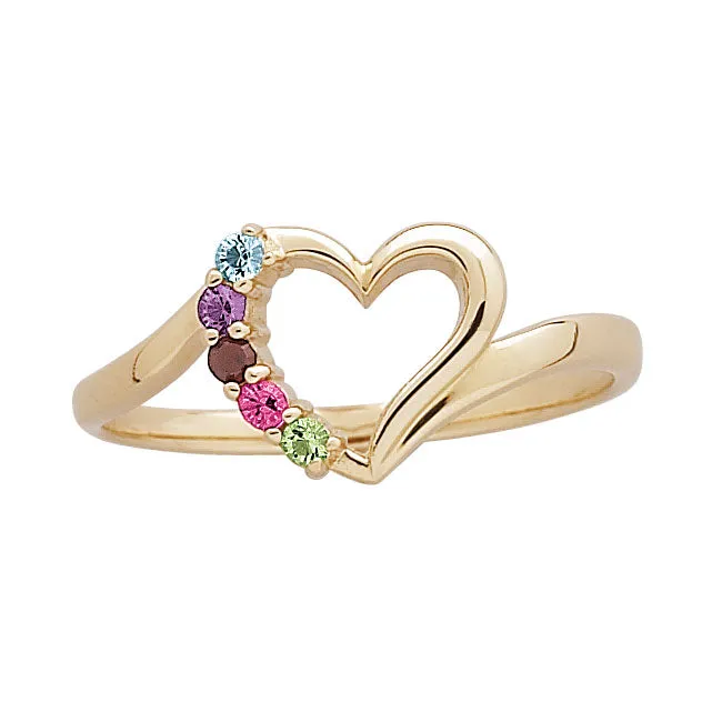 10K Yellow Gold Mother's Heart Petite Birthstone Ring sold by Limoges Jewelry