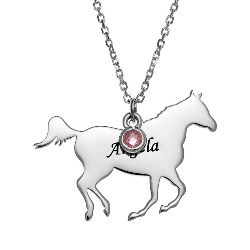 Sterling Silver Horse Silhouette Necklace with Birthstone sold by Limoges Jewelry
