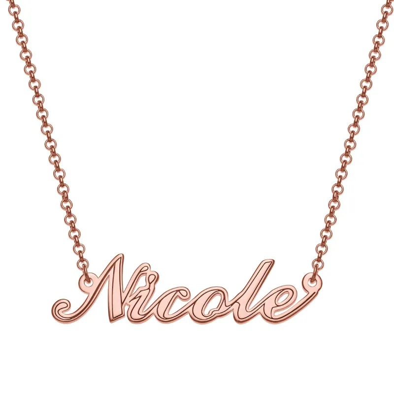14K Rose Gold Plated Script Name with Outline Necklace sold by Limoges Jewelry