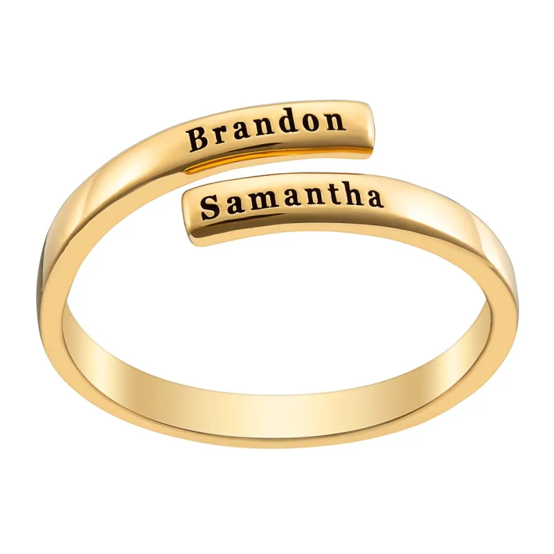 14K Gold over Sterling Engraved Double Name Bypass Ring made by Limoges Jewelry
